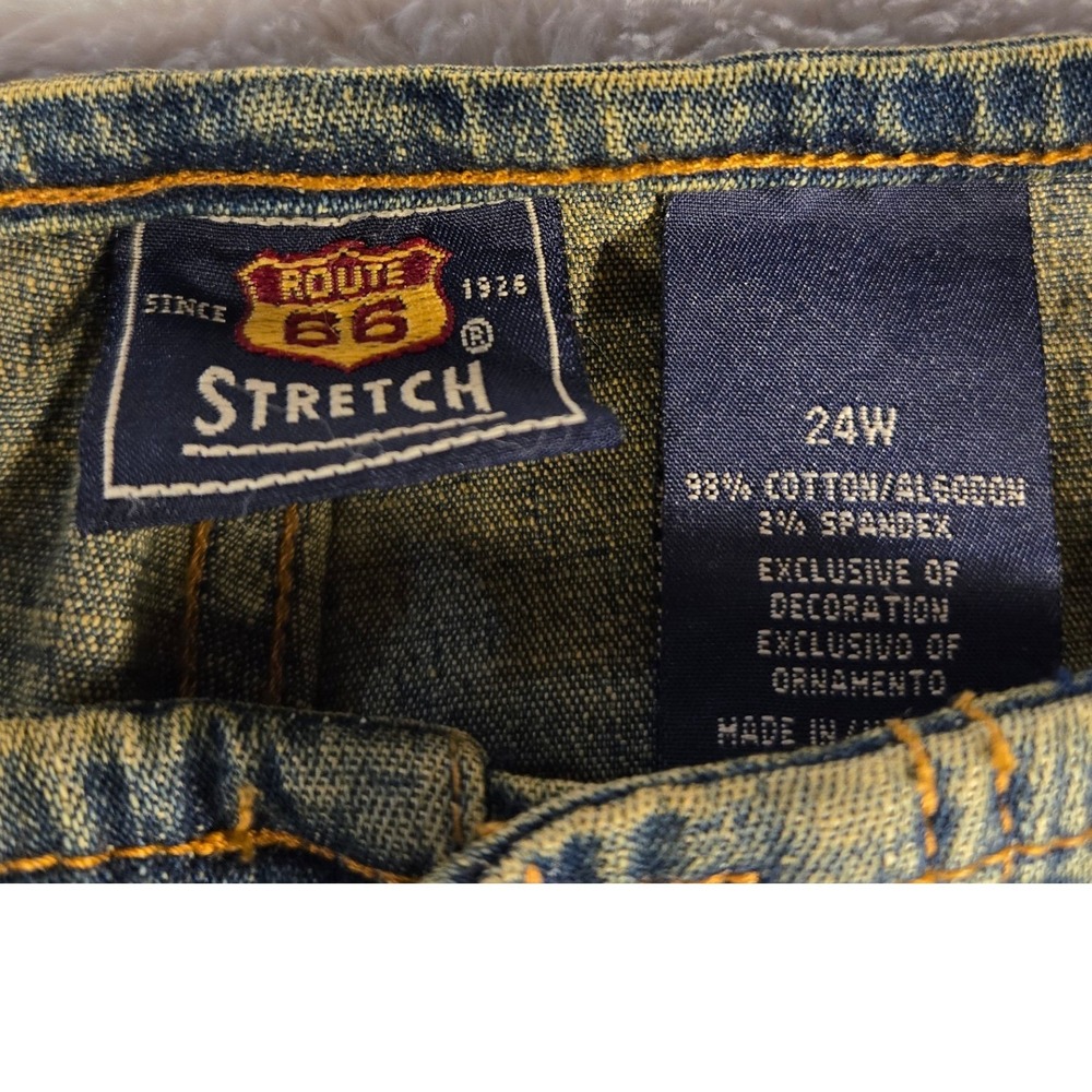 Vintage Floral Embroidered Wide Leg Jeans Sandblasted Dark Wash Denim 20W - Picture 6 of 11